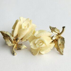 Vintage Boucher Mid Century Carved Rose earrings